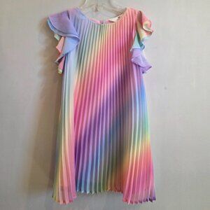 Rainbow striped pleated dress HM 6 7 y